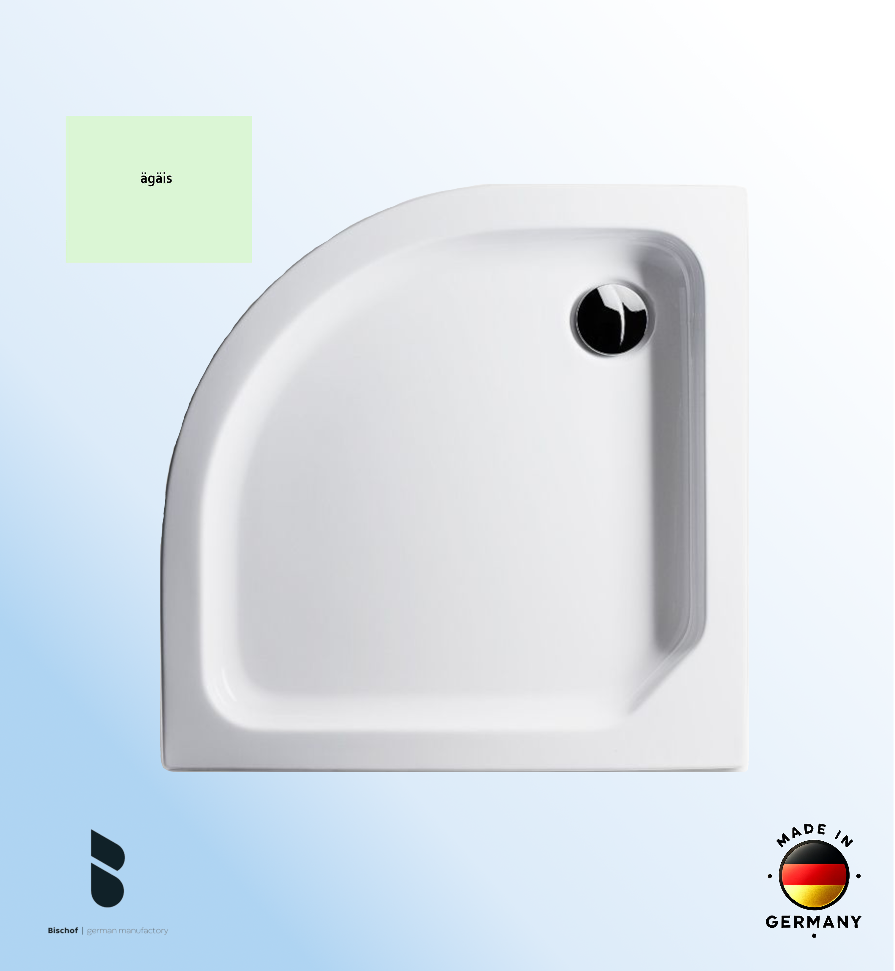 Duschwanne Kiel 100x100x6,5cm, Radius 50 ägäis