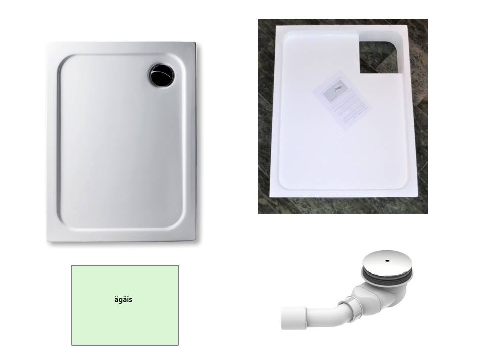 KOMPLETT-PAKET: Duschwanne 90 x 75 cm Farbe: ÄGÄIS superflach 2,5 cm Acryl + Styroporträger/Wannenträger + Ablaufgarnitur chrom DN 90 