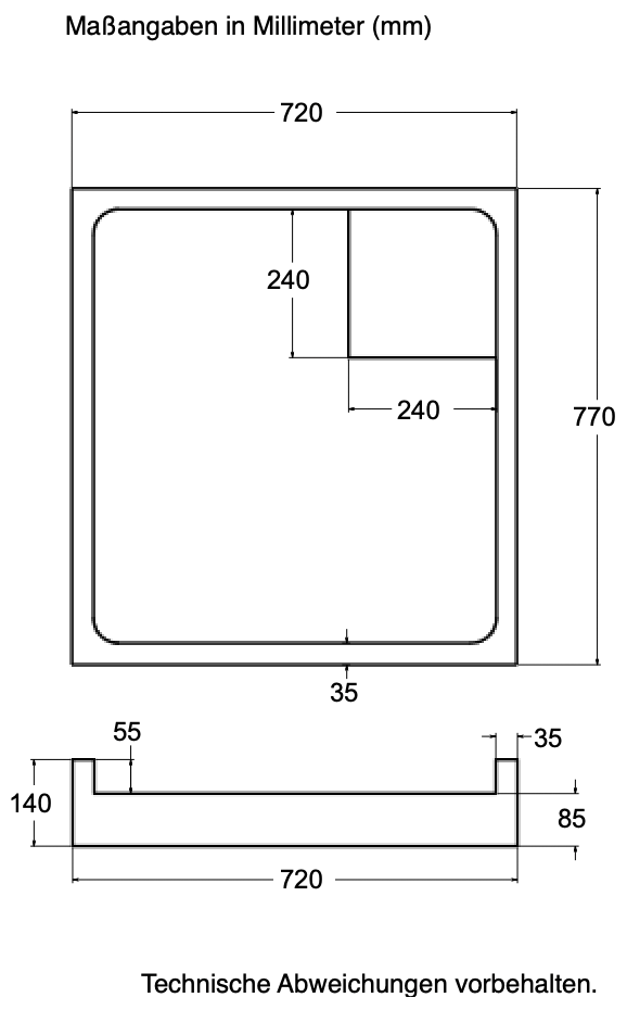 Träger Hamburg 80x75cm weiß, Höhe 14cm rechts