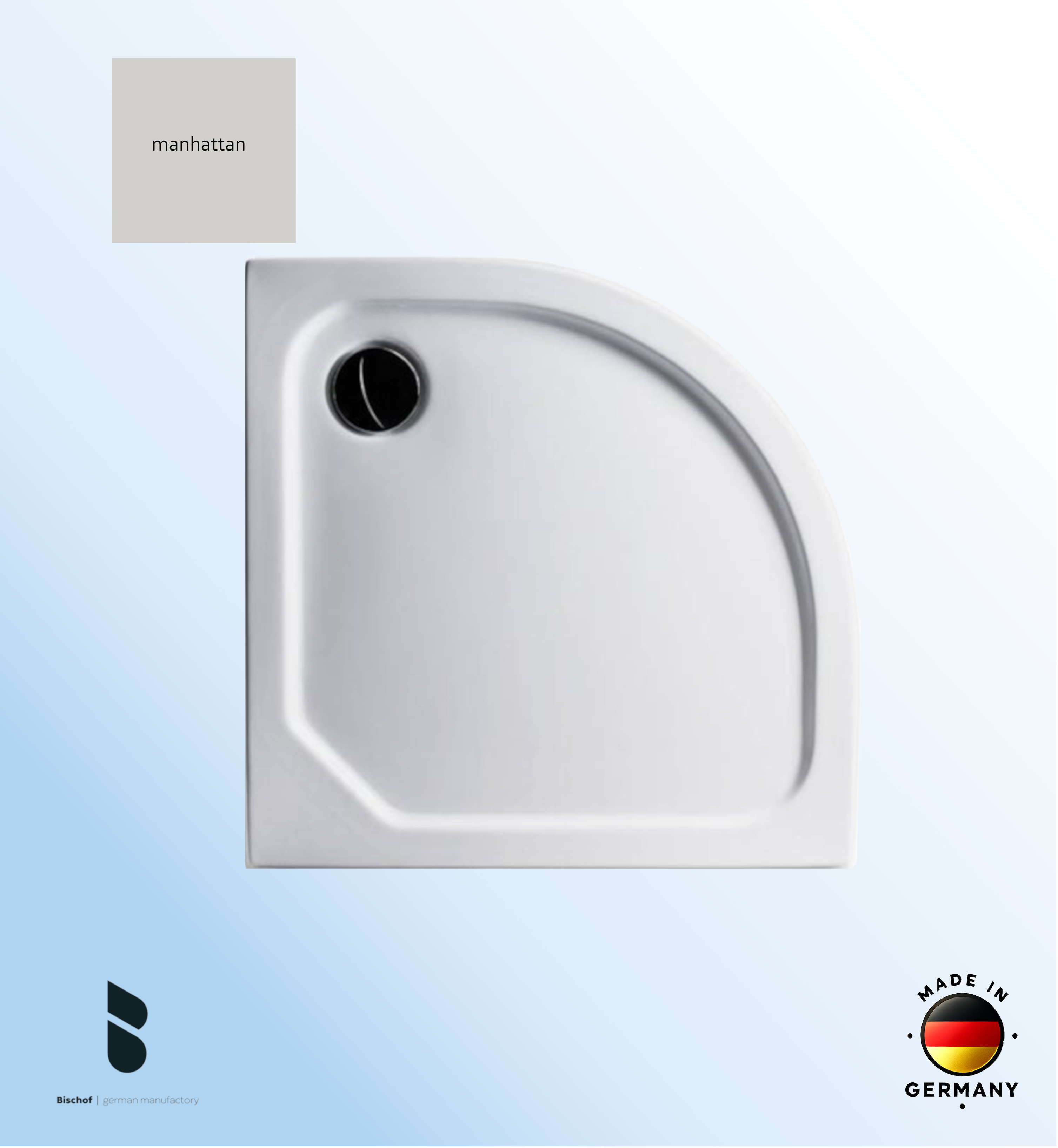 Duschwanne Stuttgart 90x90x2,5cm, Radius 55 manhattan