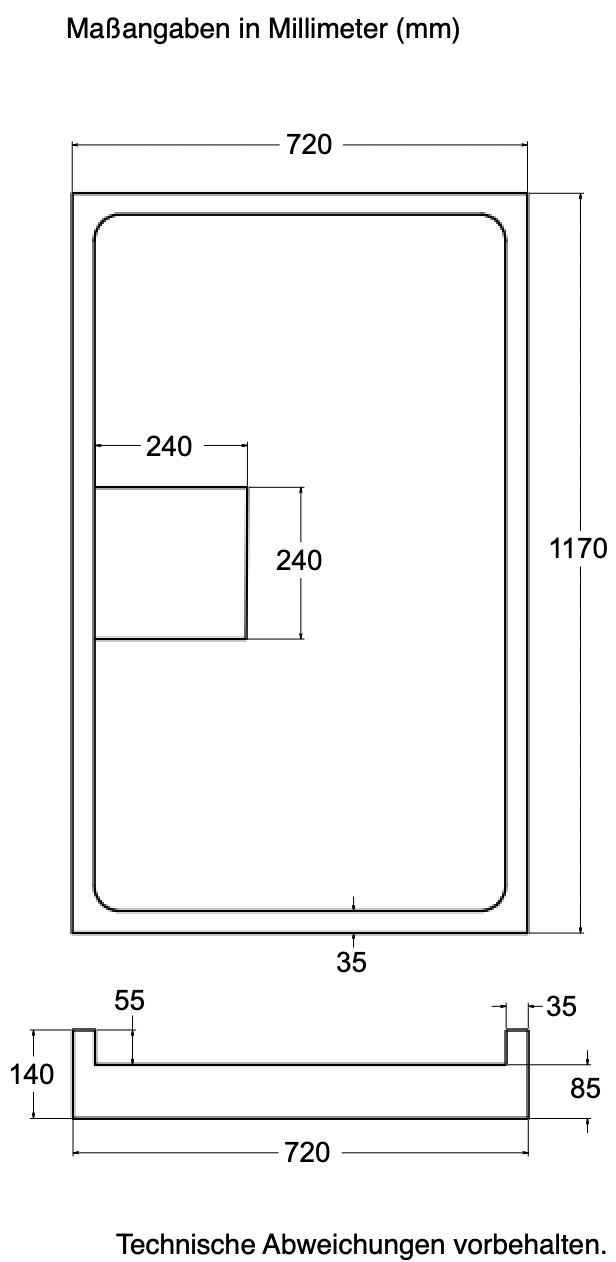 Träger Hamburg 120x75cm weiß, Höhe 14cm Mitte lange Seite