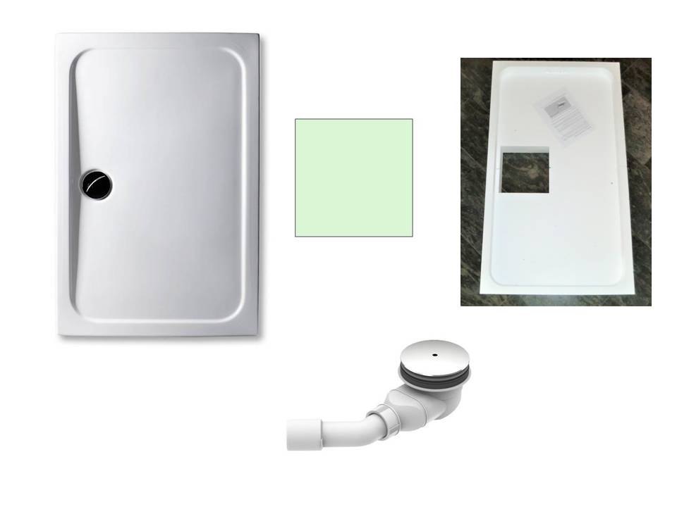 KOMPLETT-PAKET: Duschwanne 120 x 75 cm Farbe: ÄGÄIS superflach 2,5 cm Acryl + Styroporträger/Wannenträger + Ablaufgarnitur chrom DN 90   