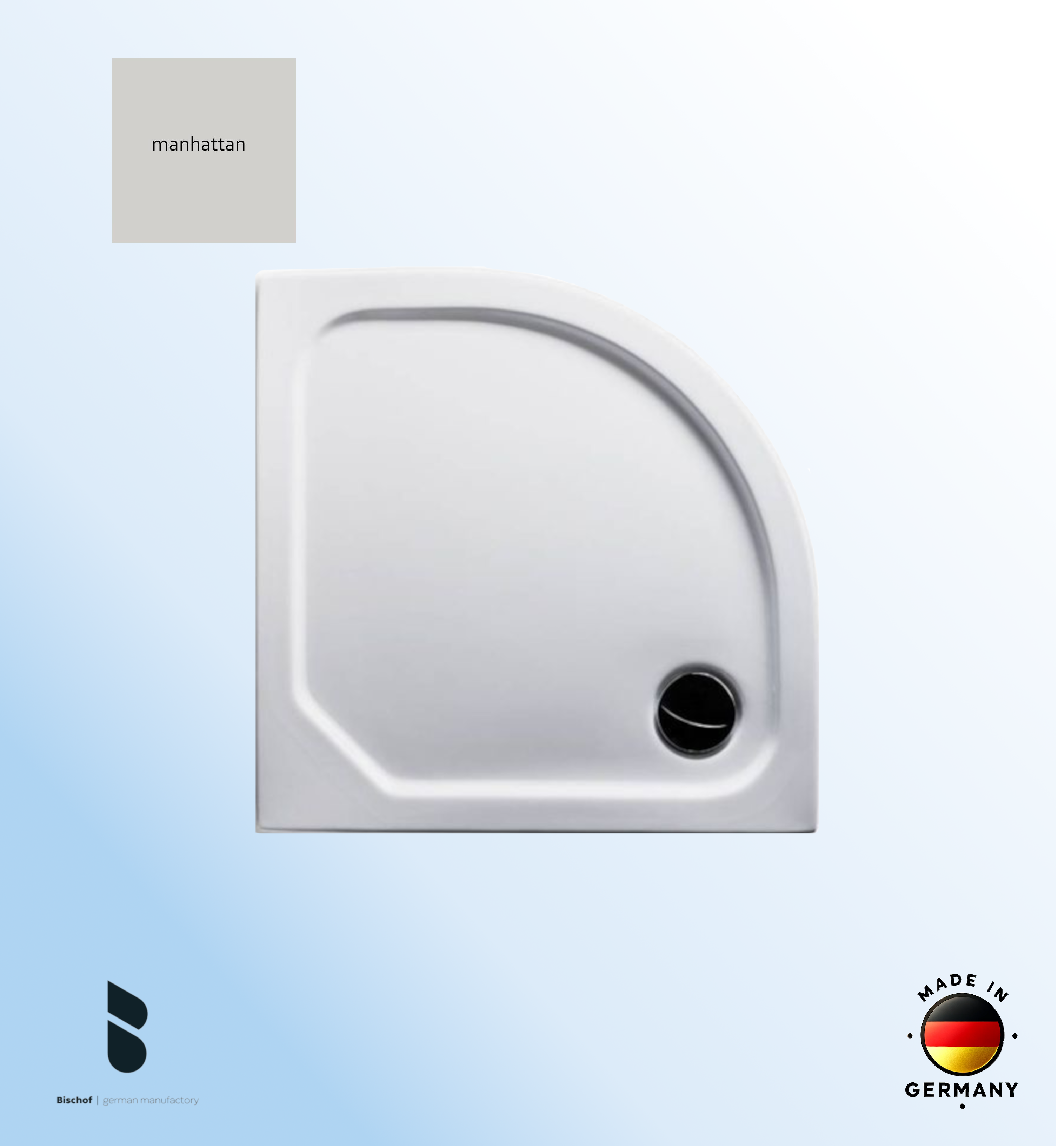 Duschwanne Stuttgart 80x80x2,5cm, Radius 50 manhattan