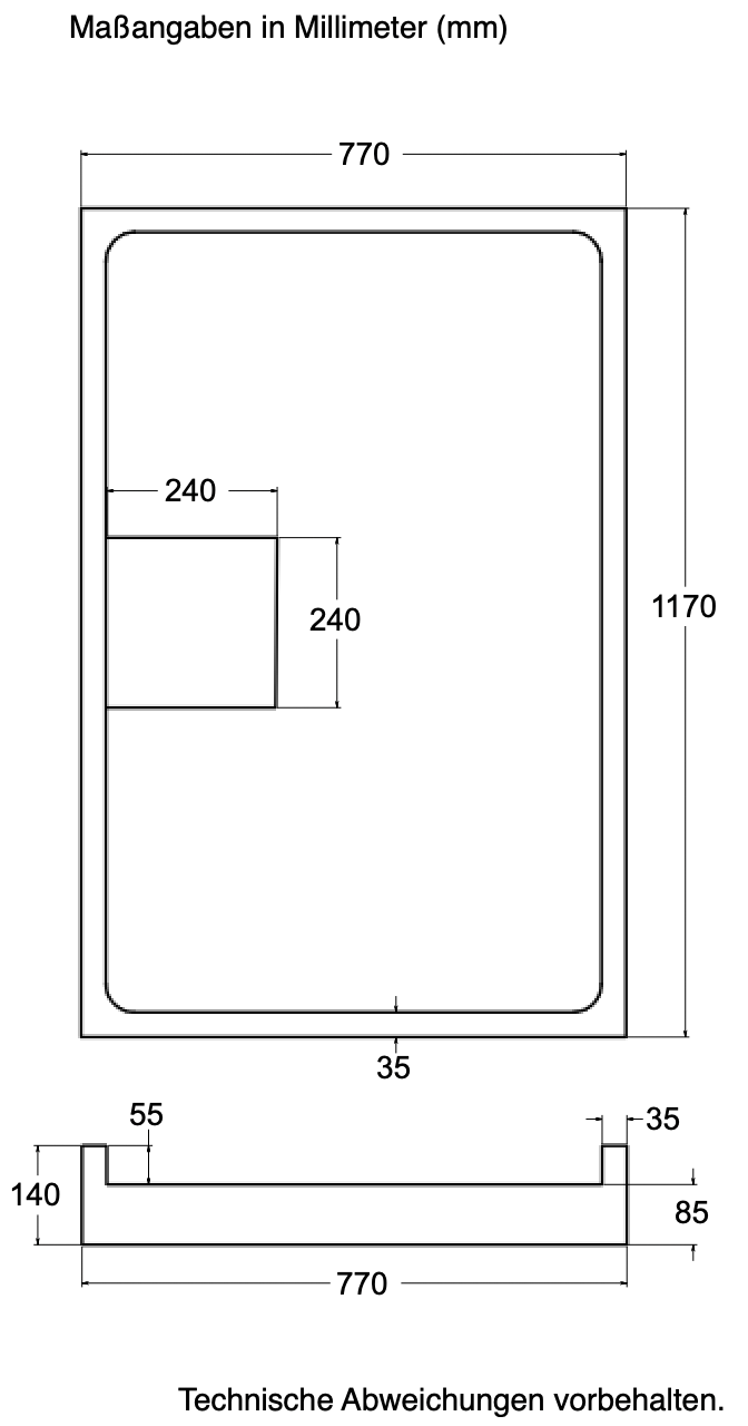 Träger Hamburg 120x80cm weiß, Höhe 14cm Mitte lange Seite