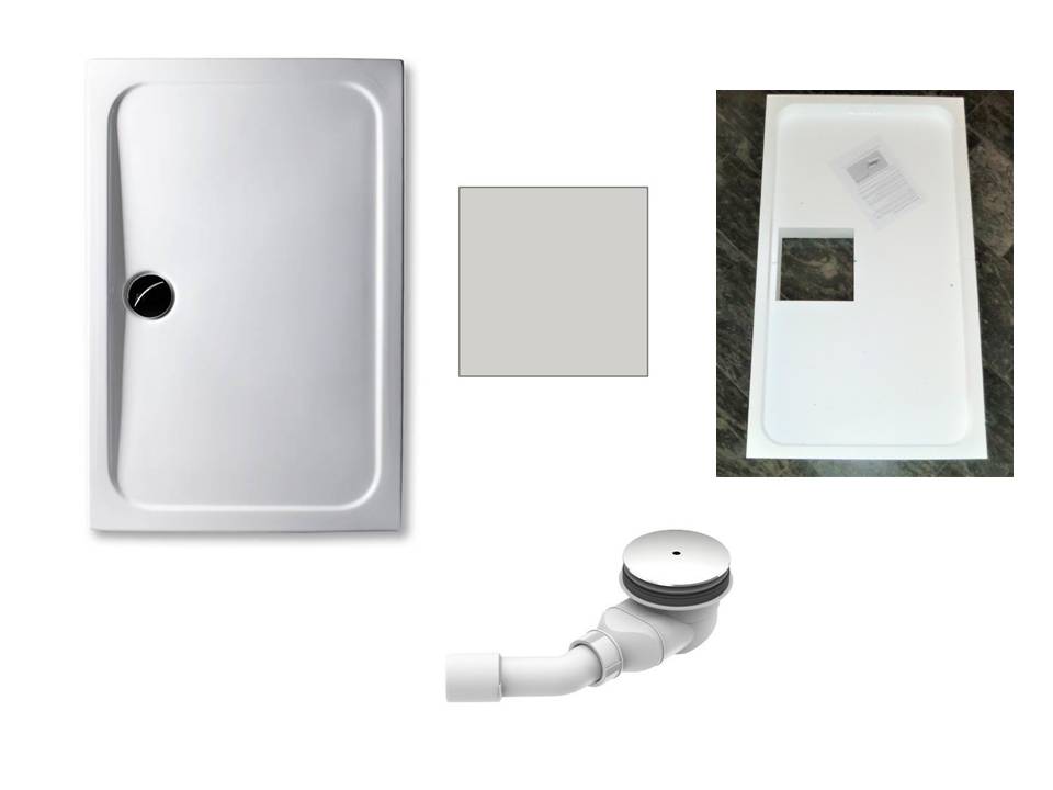 KOMPLETT-PAKET: Duschwanne 120 x 75 cm Farbe: MANHATTAN superflach 2,5 cm Acryl + Styroporträger/Wannenträger + Ablaufgarnitur chrom DN 90  