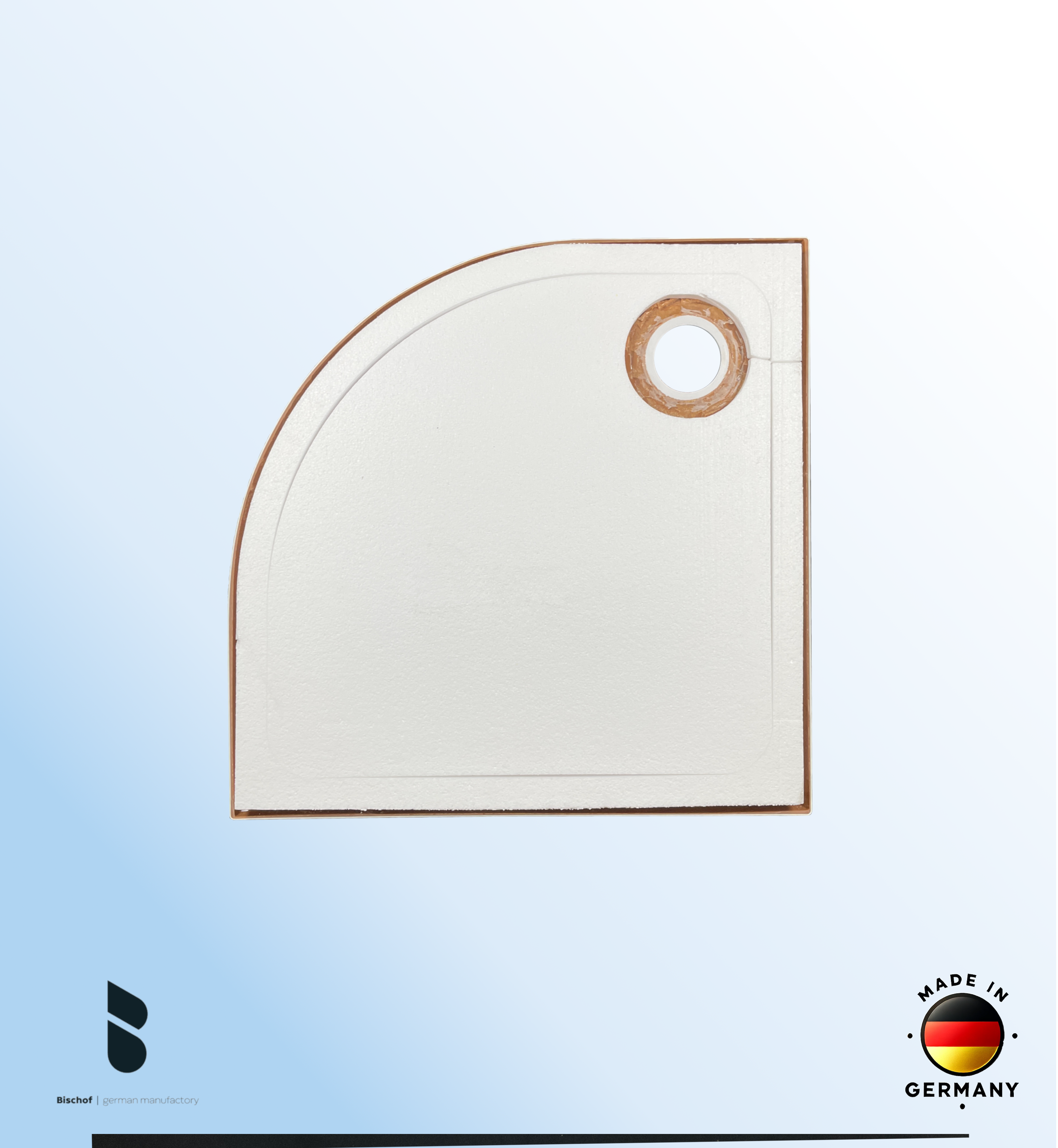 KOMPLETT-PAKET: Duschwanne 90 x 90 cm Viertelkreis Radius 55, superflach 2,5 cm weiß Dusche mit GERADER UNTERSEITE Acryl + Styroporträger/Wannenträger + Ablaufgarnitur chrom DN 90