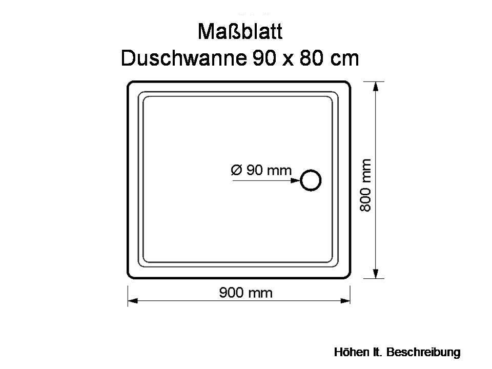 Duschwanne Hamburg 90x80x2,5cm weiß mit EPS Boden