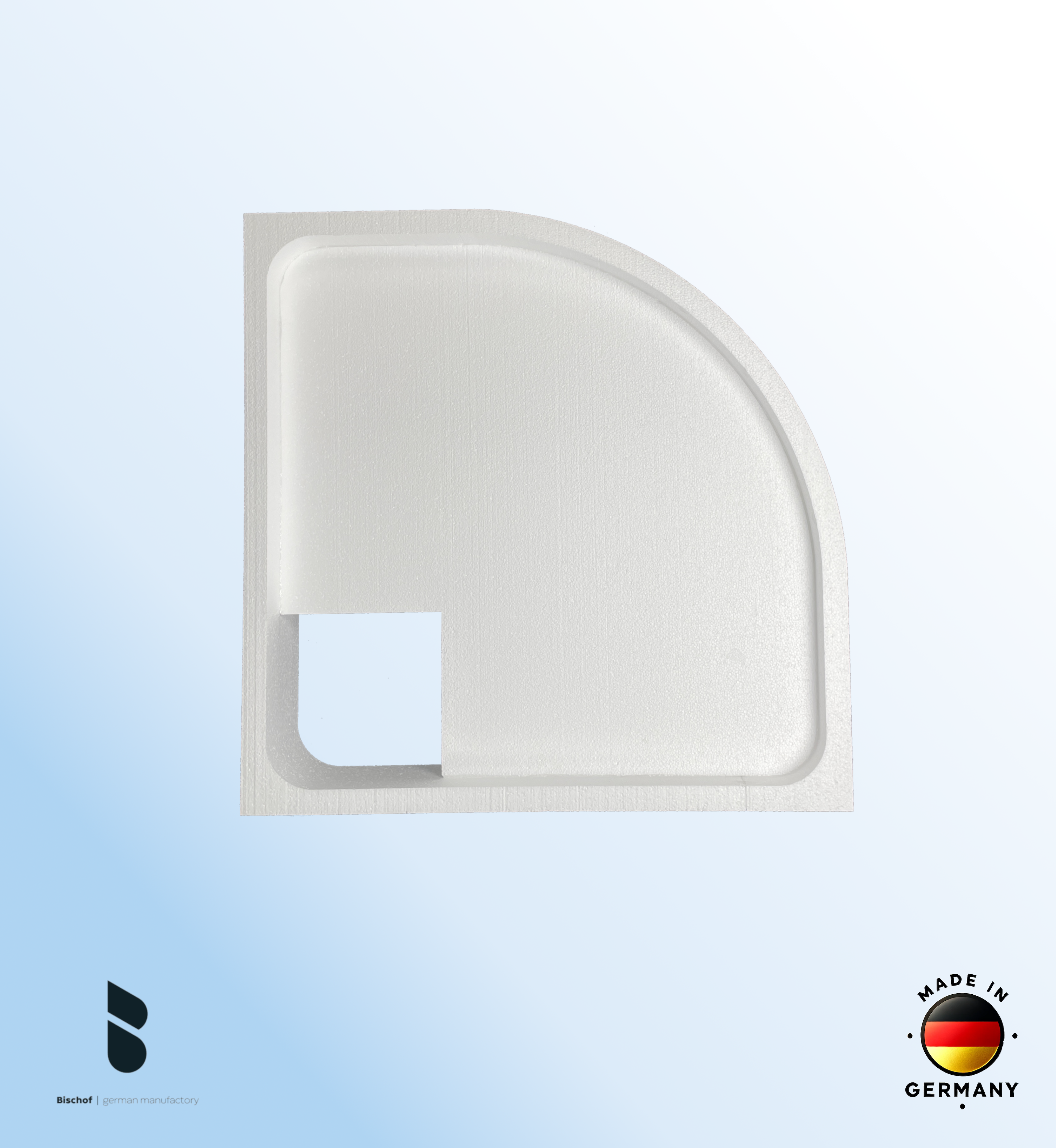 Träger 80x80cm, viertelkreis, weiß, Höhe 14cm hintere Ecke R55