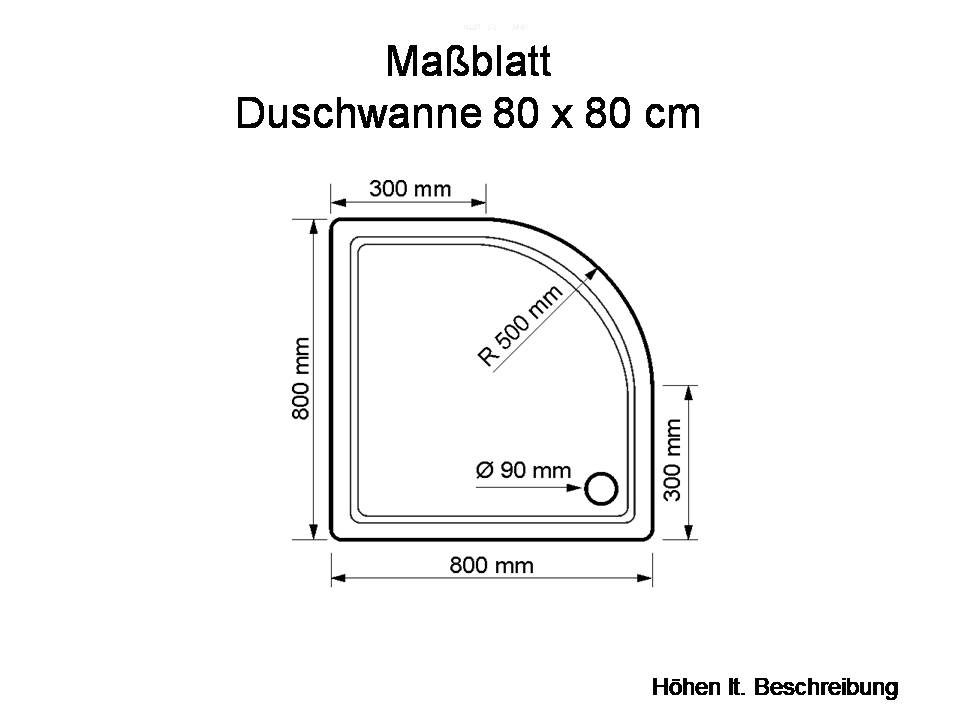 Duschwanne Stuttgart 80x80x2,5cm, Radius 50 weiß