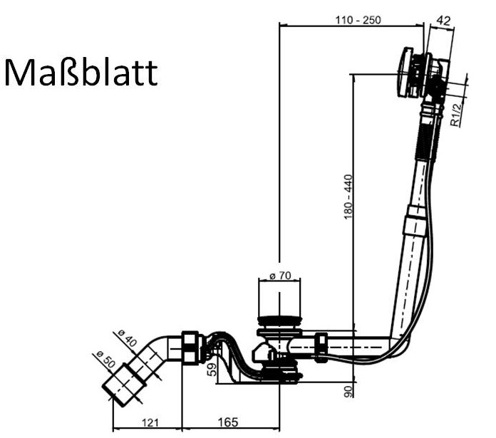 Ablauf Badewanne Zulauf mit Fertigset Sta., SWING PLUS von Sanit