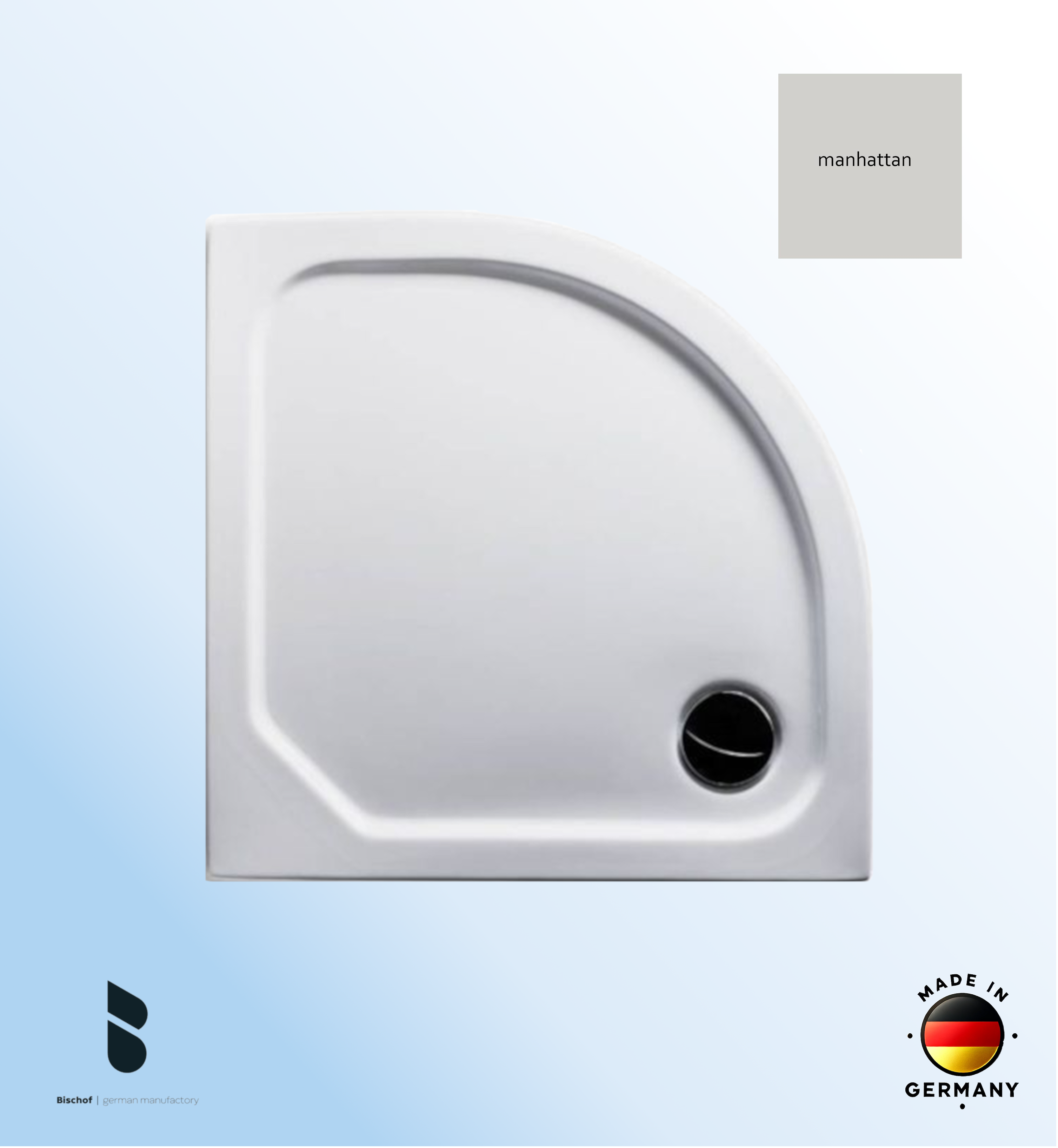 Duschwanne Stuttgart 100x100x2,5cm, Radius 55 manhattan