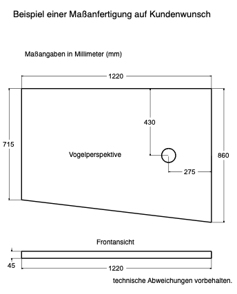 Duschwanne/Board + Acryloberfläche gefertigt nach Maß:
