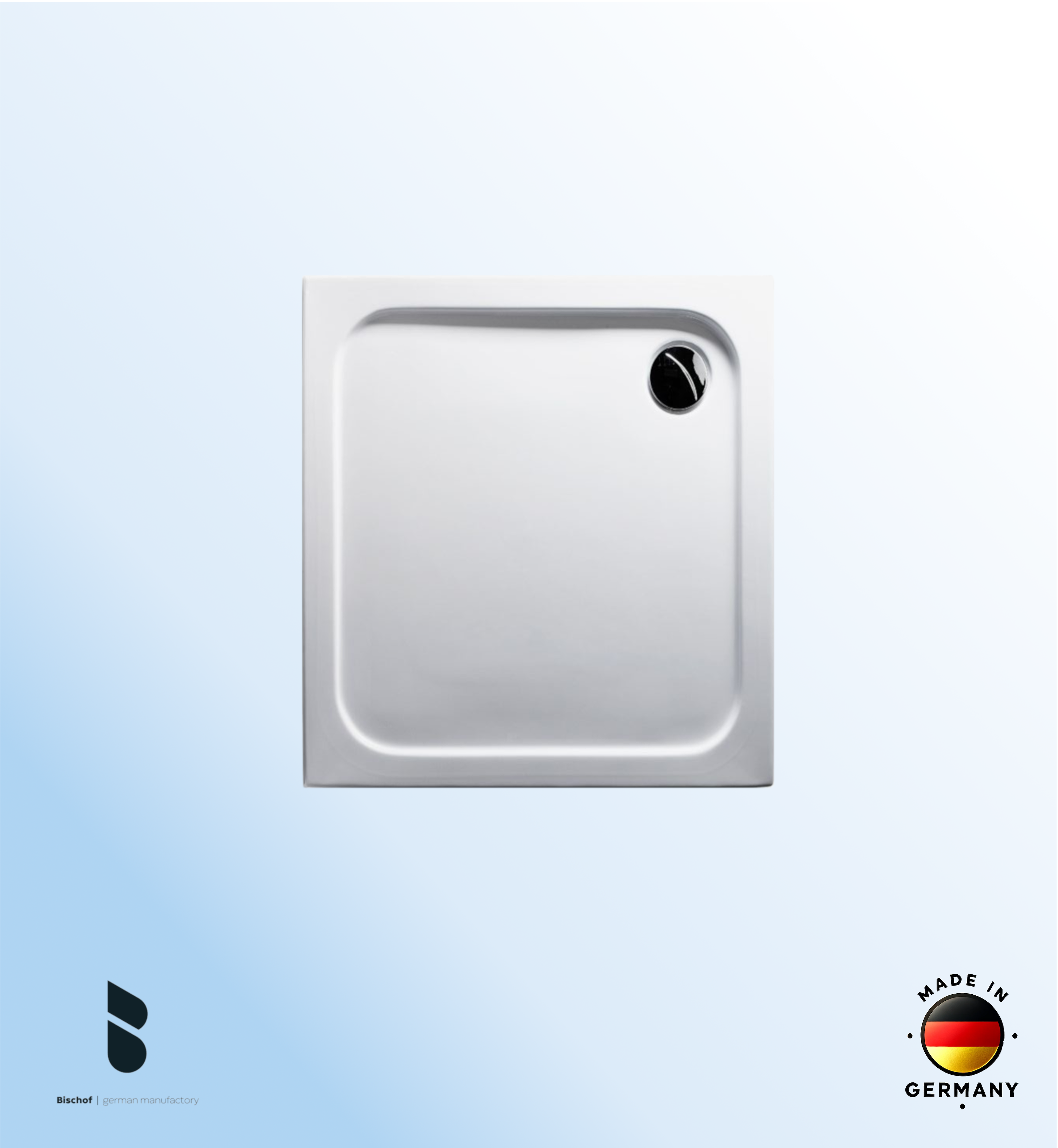 KOMPLETT-PAKET: Duschwanne 90 x 80 cm superflach 2,5 cm weiß Acryl + Styroporträger/Wannenträger + Ablaufgarnitur chrom DN 90 