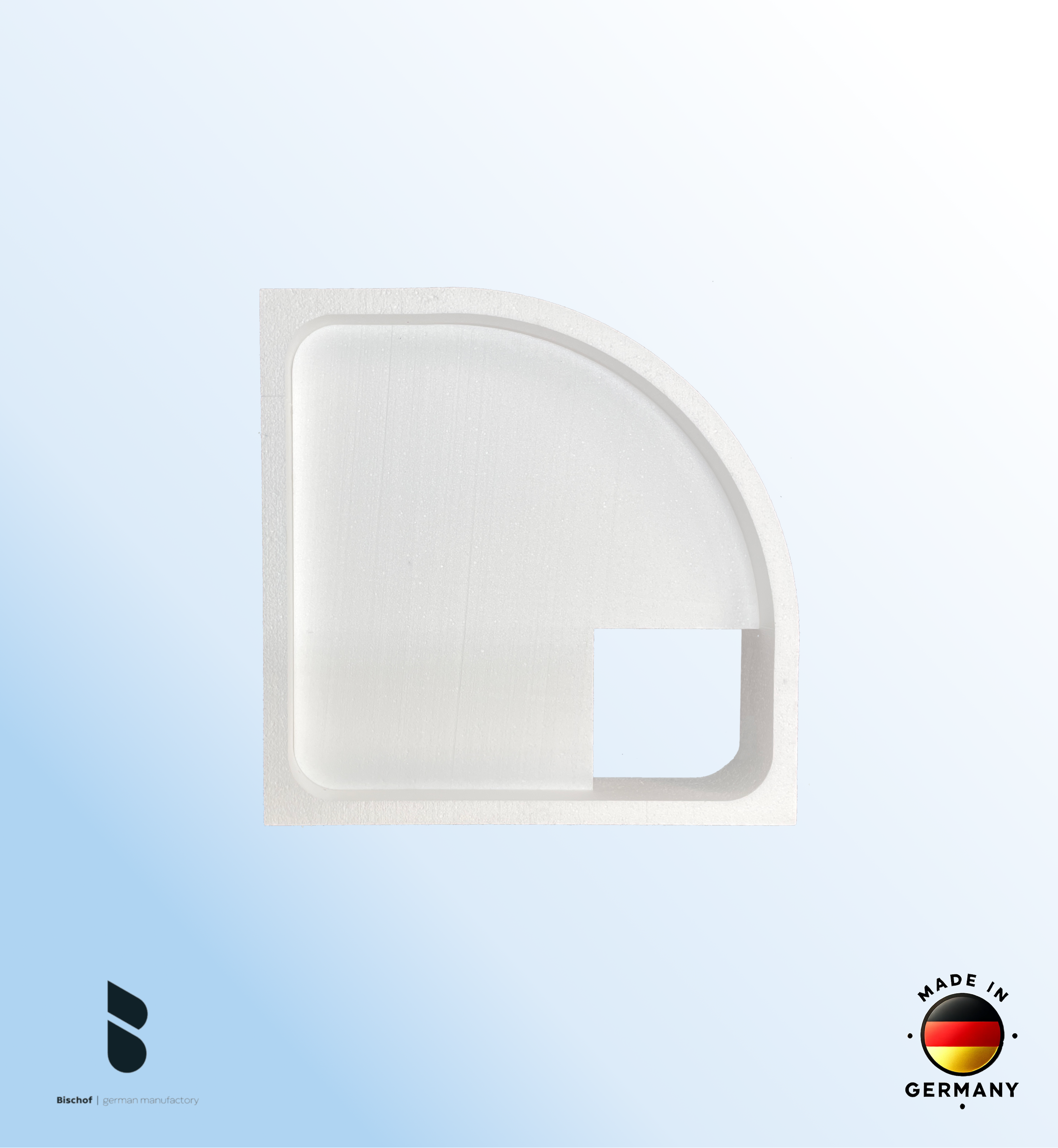 Träger 80x80cm, viertelkreis, weiß, Höhe 14cm links R50