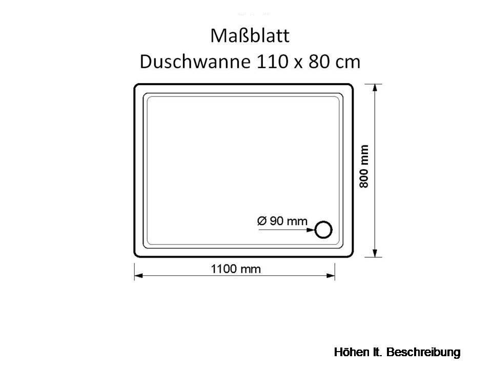 Duschwanne Hamburg 110x80x2,5cm weiß mit EPS Boden