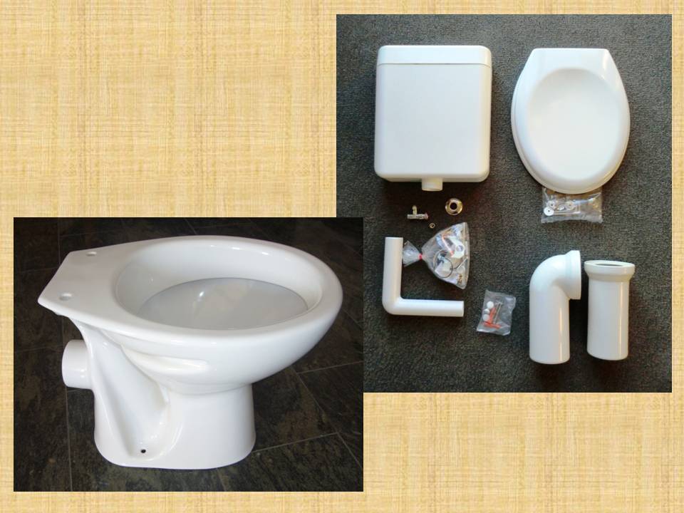 Paket Stand WC weiß Tiefspüler + Spülkasten + Sitz + Befest. + Stutzen