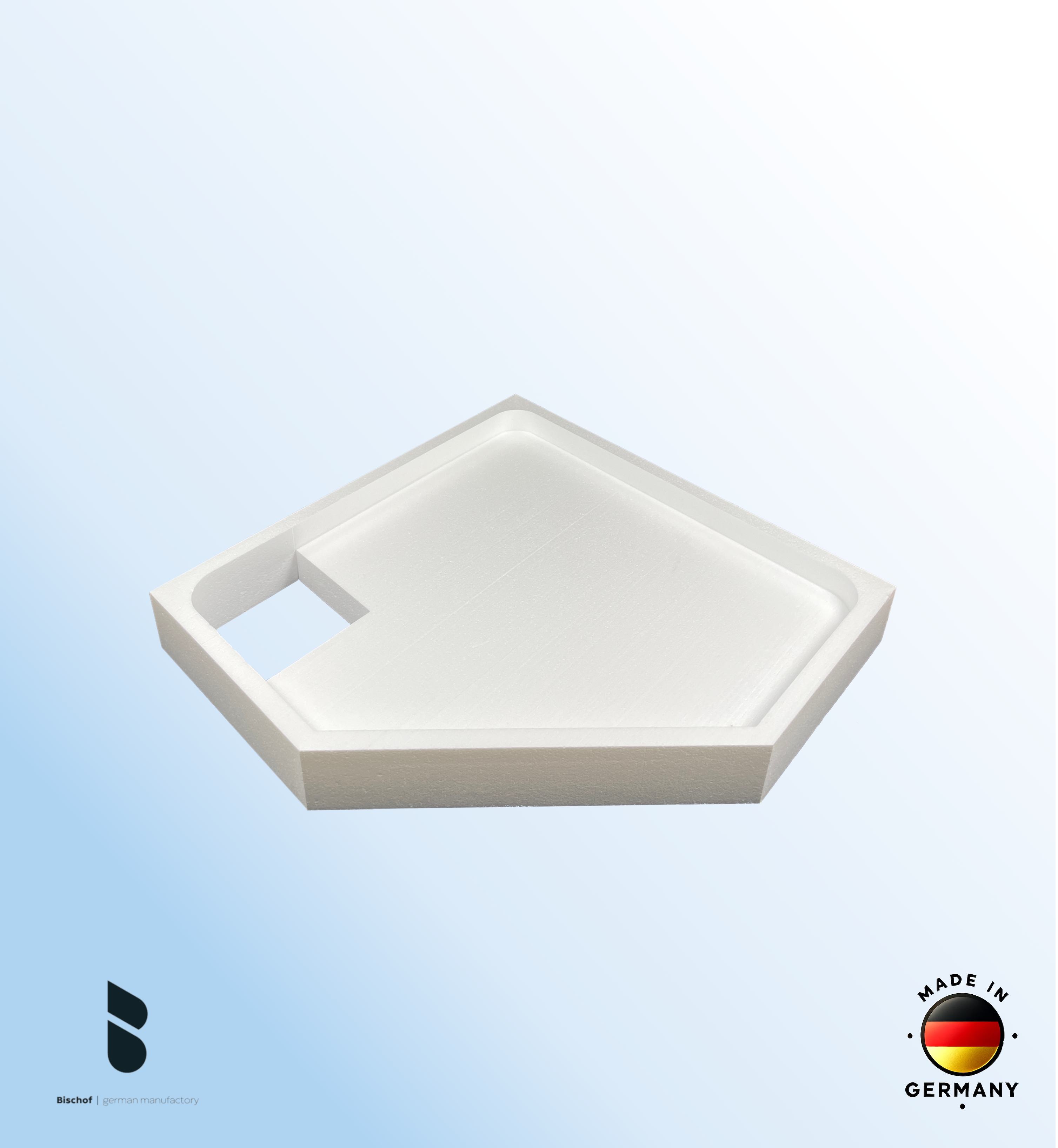 Träger Halle 90x90cm weiß, Höhe 14cm Fünfeck links