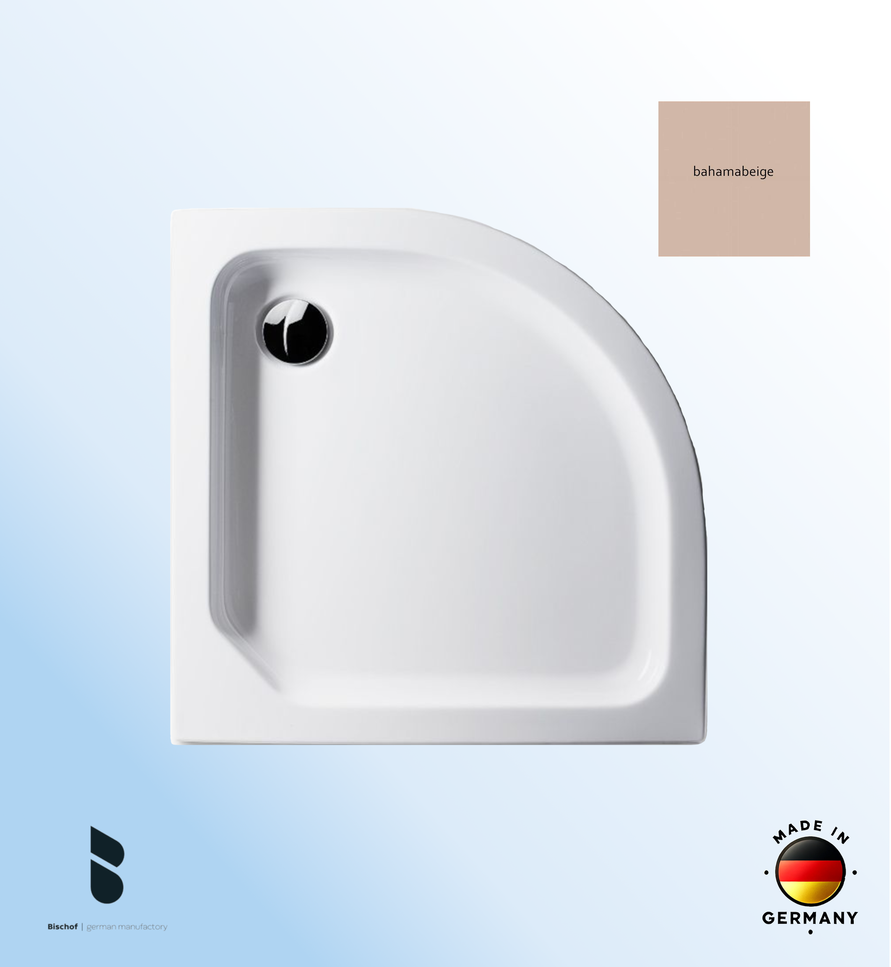 Duschwanne Kiel 90x90x6,5cm, Radius 55 bahamabeige