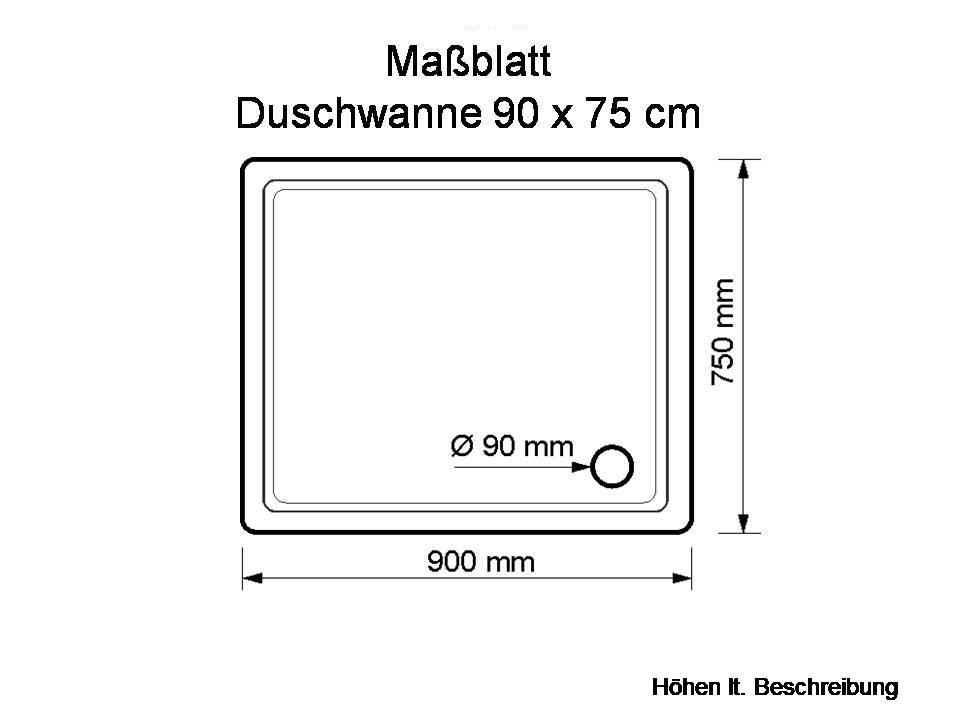KOMPLETT-PAKET: Duschwanne 90 x 75 cm Farbe: BAHAMABEIGE superflach 2,5 cm Acryl + Styroporträger/Wannenträger + Ablaufgarnitur chrom DN 90