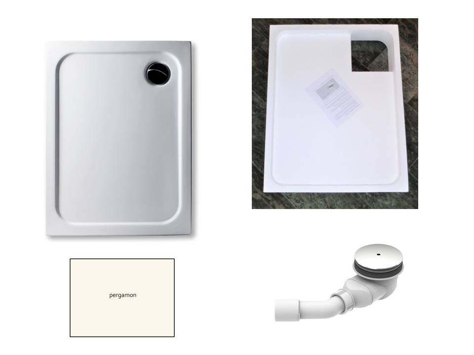 KOMPLETT-PAKET: Duschwanne 100 x 70 cm Farbe: PERGAMON superflach 2,5 cm Acryl + Styroporträger/Wannenträger + Ablaufgarnitur chrom DN 90