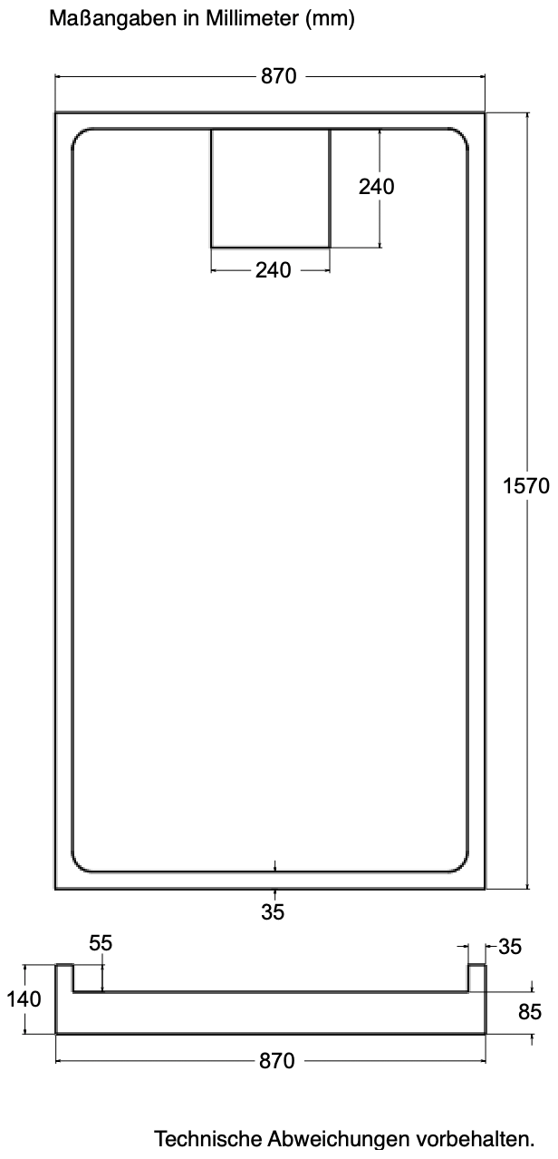 Träger Hamburg 160x90cm weiß, Höhe 14cm Mitte kurze Seite