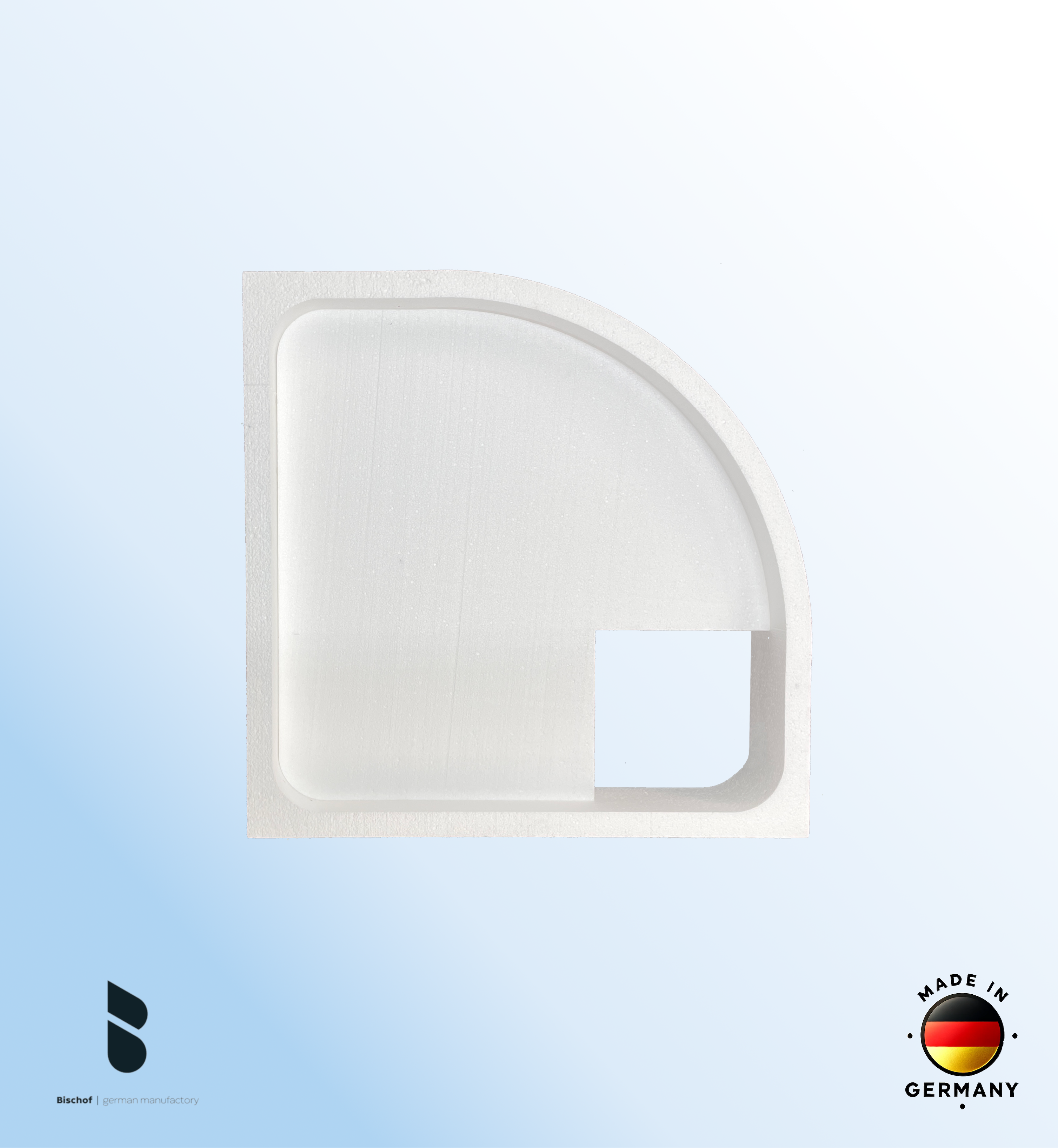 Träger 90x90cm, viertelkreis, weiß, Höhe 14cm links R55