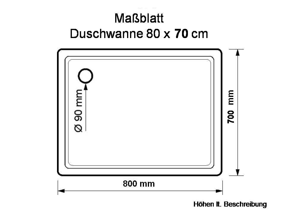 KOMPLETT-PAKET: Duschwanne 80 x 70 cm Farbe: BAHAMABEIGE superflach 2,5 cm Acryl + Styroporträger/Wannenträger + Ablaufgarnitur chrom DN 90  