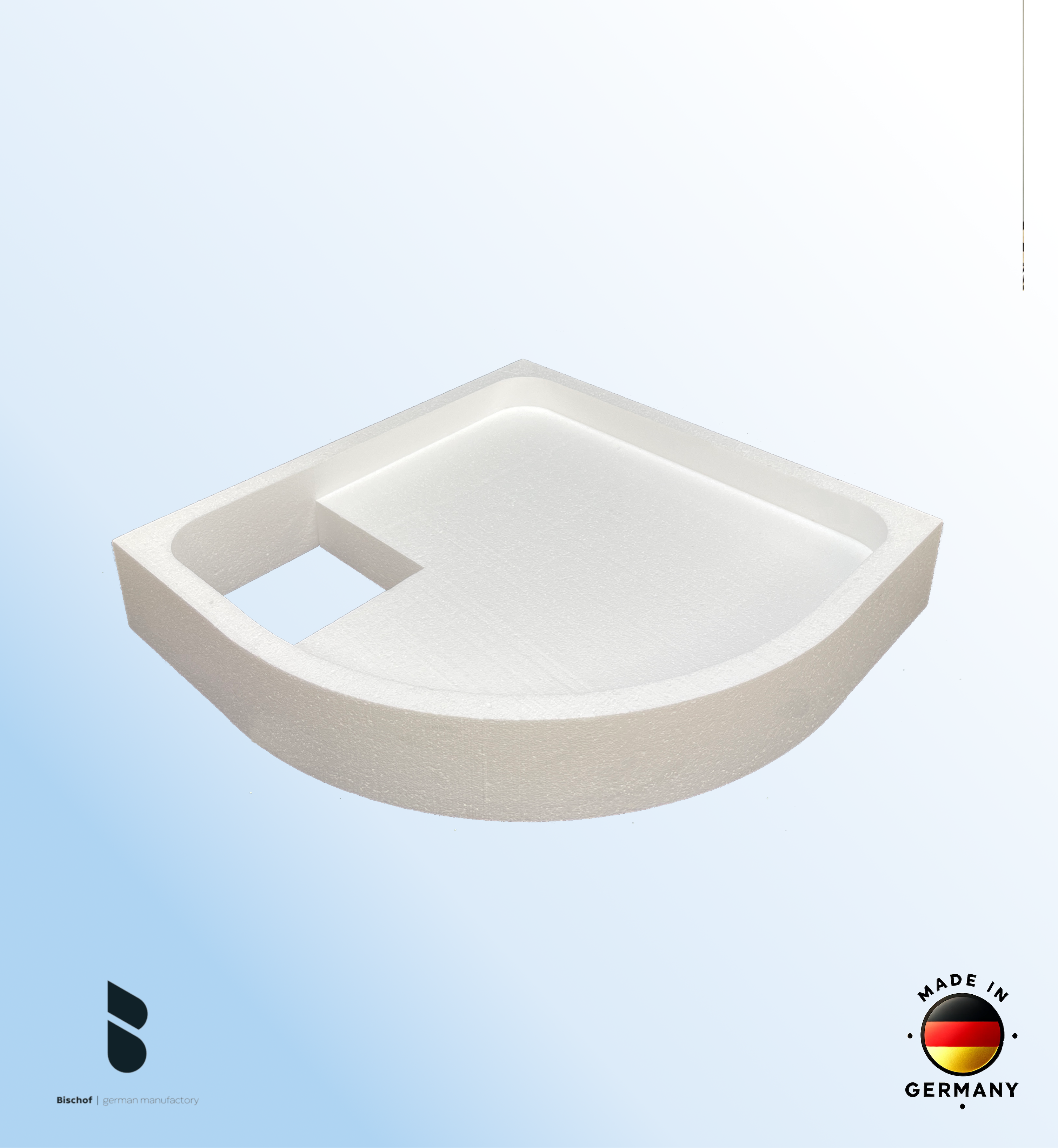 Träger 90x90cm, viertelkreis, weiß, Höhe 14cm links R55